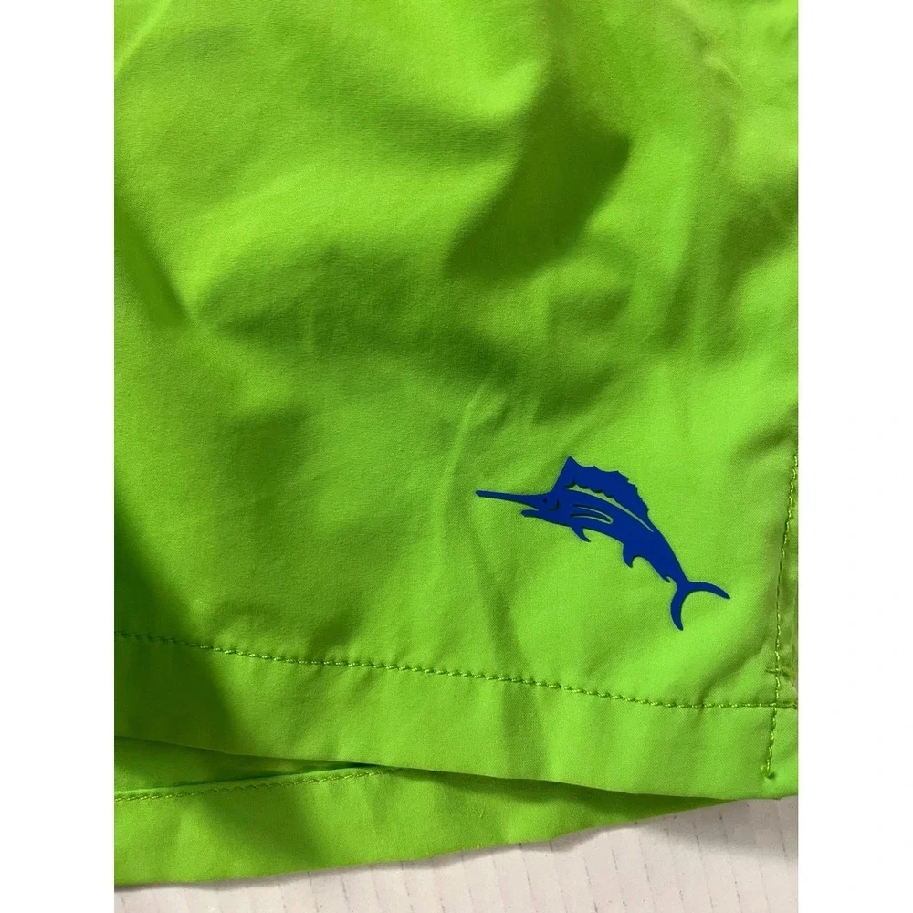 Tommy Bahama Swim Trunks Mens Large Lime Green Marlin Logo Drawstring Mesh Liner